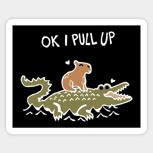 OK I Pull Up Capybara and Crocodile Love (White) Sticker